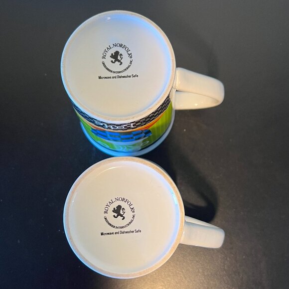 Set of 2 ROYAL NORFOLK Latte & Cappuccino Mugs with Eye-Popping Café Graphics - Picture 7 of 11